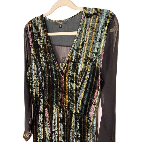 Romeo & Juliet Couture Velvet Mesh Maxi Dress Multicolor Metallic Size Medium - Picture 5 of 15